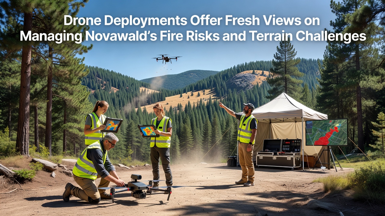 Thermal drone view highlighting vegetation density and potential ignition points in Novawald